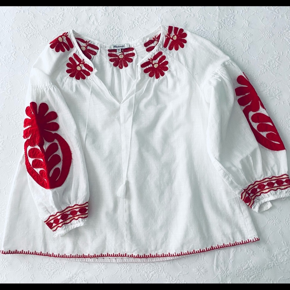 Madewell bohemian embroidered peasant top CS - Picture 1 of 6